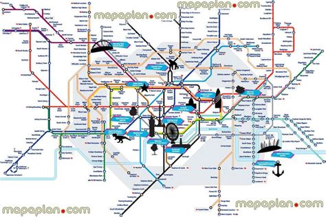 London Map Tube Map With Tourist Spots Points Of Interest Overlay Including Greenwich