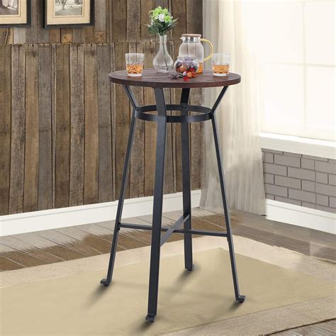 Round Bar Table 41 Wood Bistro Pub Table Bar Height Steel Frame