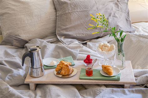 romantic breakfast in bed in hotel containing breakfast bed and morning food images