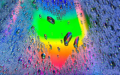 Rainbows Water Droplets Hearts Art Design Wallpaper 1920x1200 61166