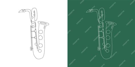 Premium Vector Baritone Saxophone Line Drawing Cartoon Style Brass
