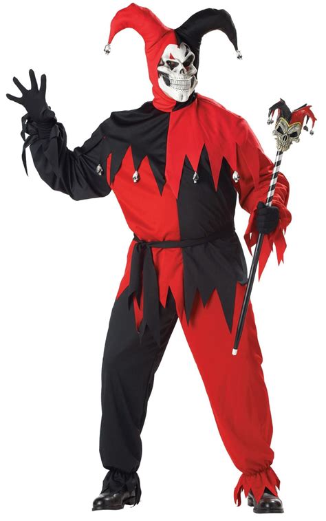 Red And Black Jester Evil Men Clown Halloween Costume Extra Large