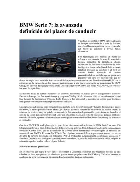 Bmw Serie 7 La Avanzada Definición Del Placer De Conducir