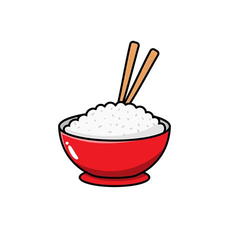 Bowl Of Rice Vector Illustration In Cartoon Style Isolated On White