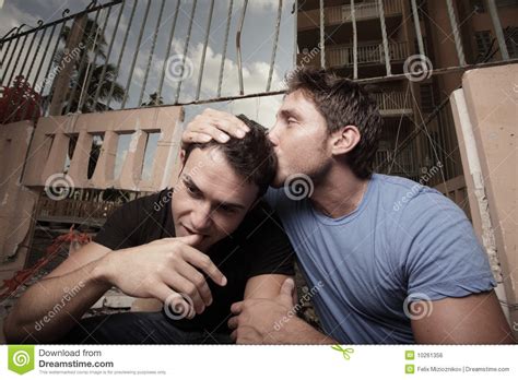 One Man Comforting Another Man Stock Photo Image Of Friends Kiss