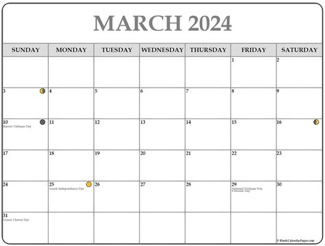 March 2024 Lunar Calendar Moon Phase Calendar