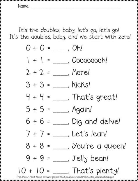 Doubles Fact Math 1st Grade