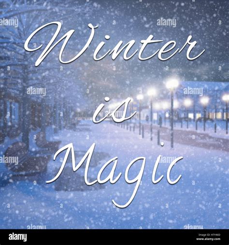 Winter Is Magic Inspirational Quote On Blurred Street View And Banches