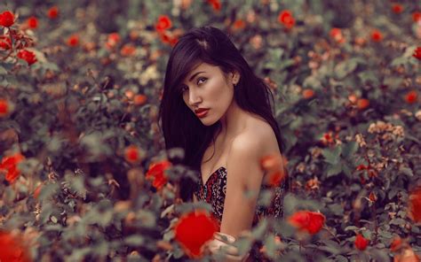 wallpaper sunlight women outdoors model flowers red photography spring color autumn