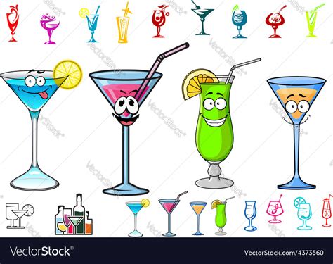 Happy Cartoon Cocktails With Straws Characters Vector Image