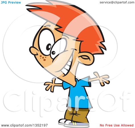 Clipart Of A Cartoon Excited Red Haired White Boy Cheering And Grinning