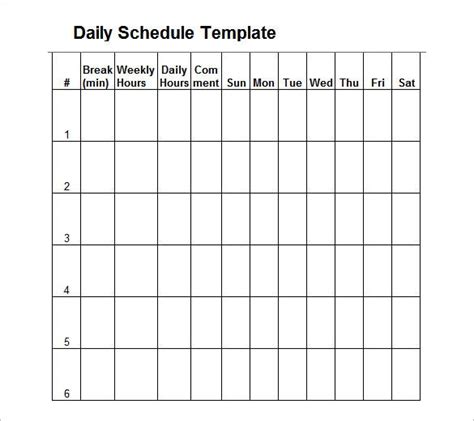 7 Day Weekly Schedule Template Tutoreorg Master Of Documents