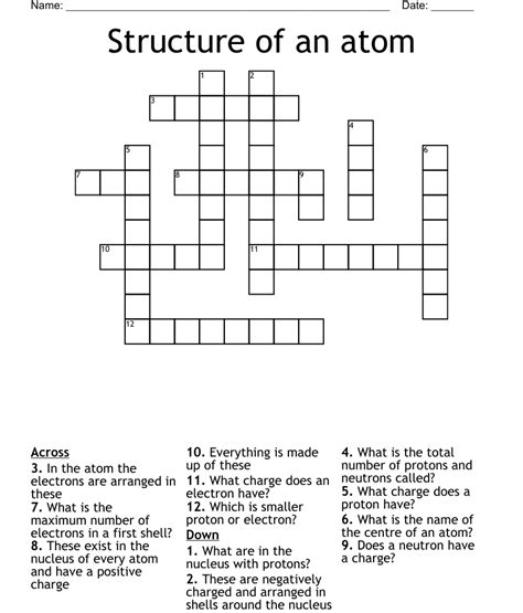 Structure Of An Atom Crossword Wordmint