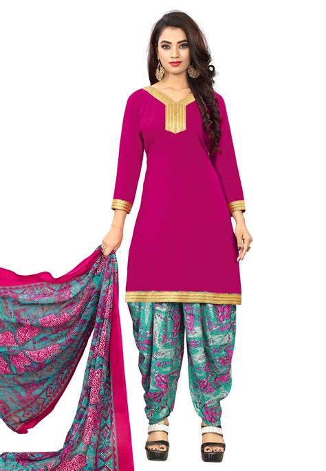 Magenta Cotton Punjabi Suit 155435 Dress Materials Designer Suits Cotton Bottoms