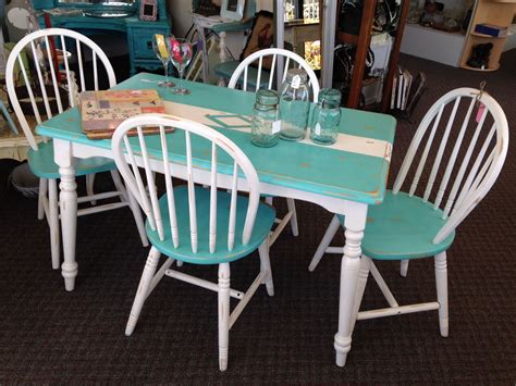 Paint dining table and chairs with your chosen paint, following manufacturers instructions on the can. Hand painted farm house dining table with 4 chair | Shabby chic furniture, Farmhouse dining ...