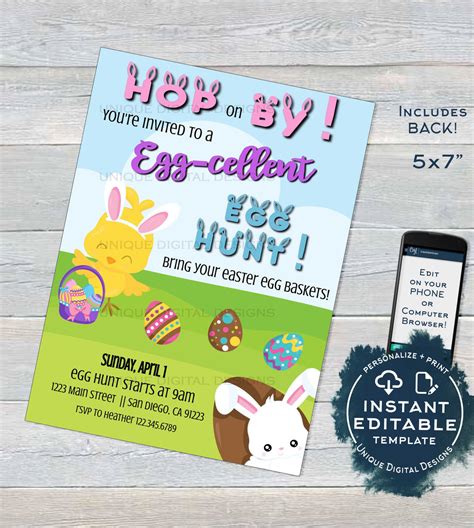 Easter Egg Hunt Invitation Editable Easter Egg Invite Spring Spring