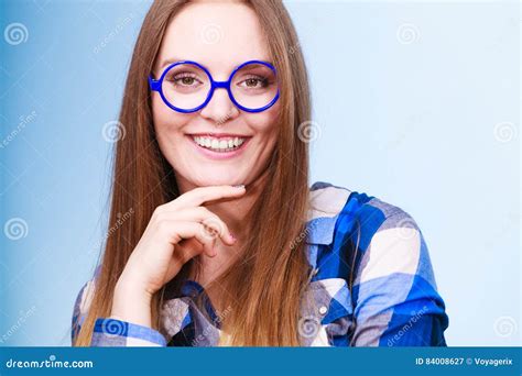 Happy Smiling Nerdy Woman In Weird Glasses Stock Image Image Of Weirdo Smile 84008627