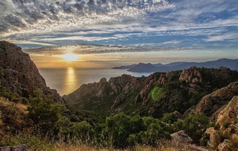 Wallpaper Sunset Mountains Coast France France Corsica Corsica