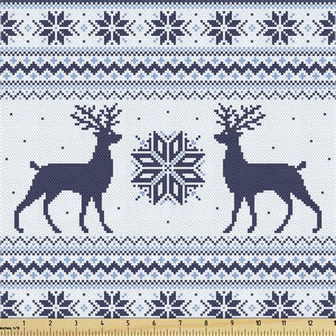 Nordic Fabric By The Yard Pixel Art Style Christmas Pattern With