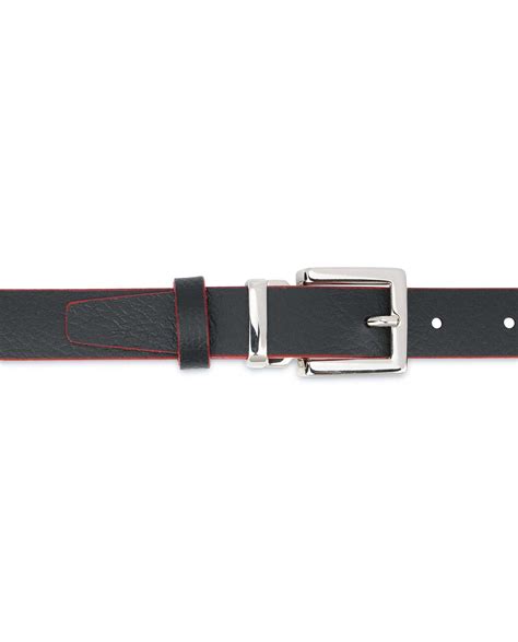 Buy Mens Thin Leather Belt Black With Red Edges