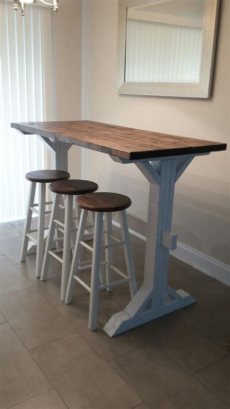 For sure, it will be cheaper to make own bar table than buying it in the store, and the whole process give you a lot of fun. Farmhouse style bar height table | Kitchen bar table, Home decor kitchen, Homemade tables
