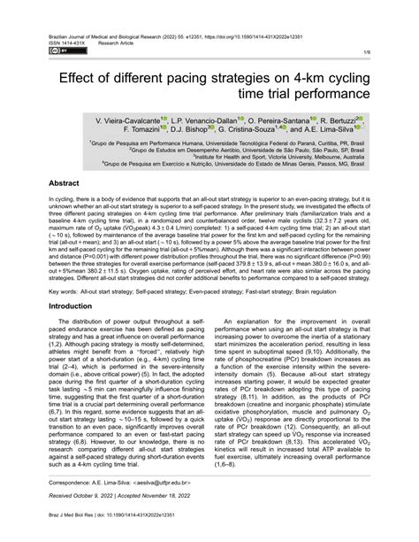Pdf Effect Of Different Pacing Strategies On Km Cycling Time Trial