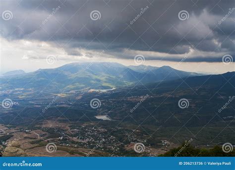 View On A Green Valley With Mountain Background Stock Photo Image Of