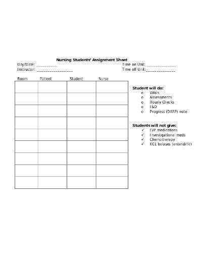 10 Nursing Student Assignment Sheet Templates In Pdf Word