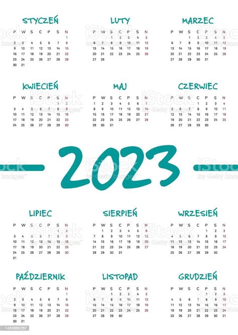 2023 Calendar Vector Illustration Polish Version向量圖形及更多一月圖片 一月 一週