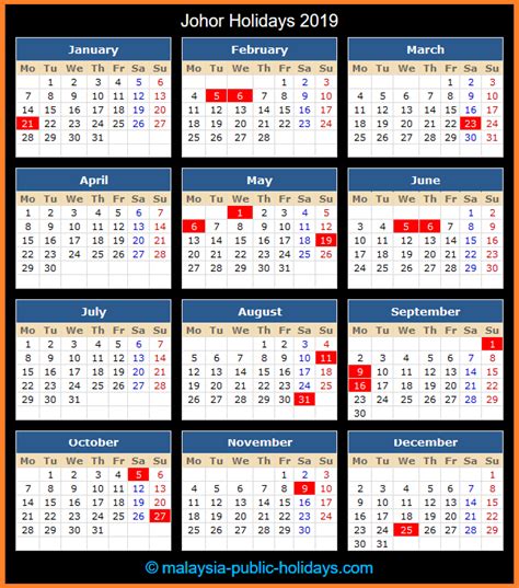 Bila anda perlu ambil cuti? Johor Holidays 2019