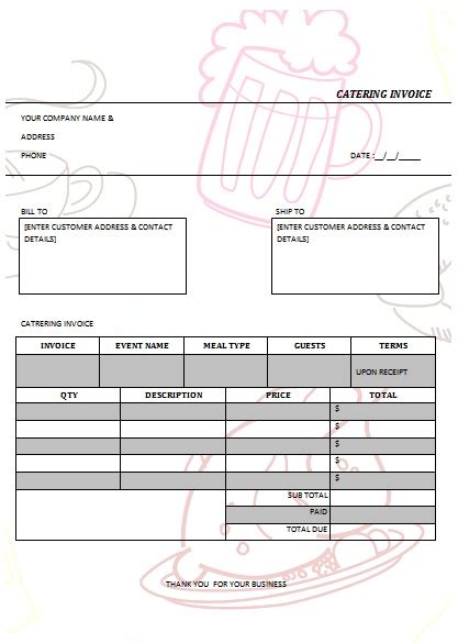 Catering Invoice Sample Master Of Template Document