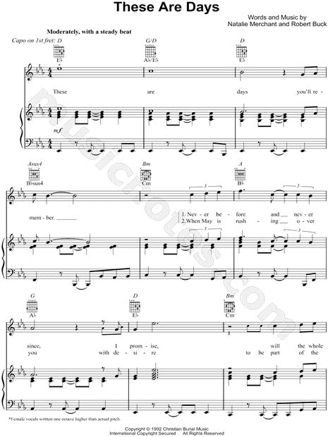 10 000 Maniacs These Are Days Sheet Music In Eb Major Transposable