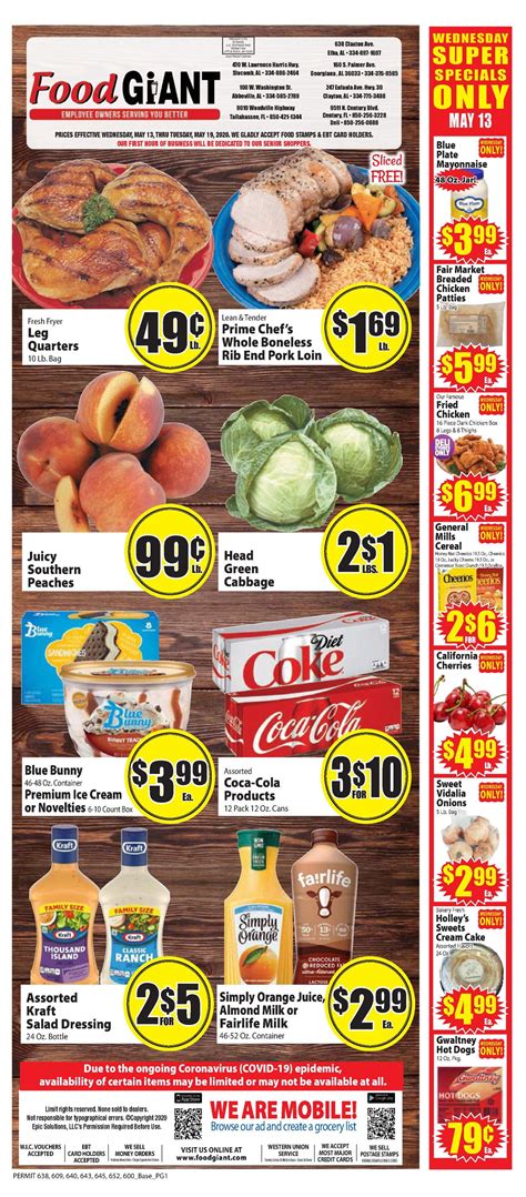 Browse next week's giant weekly ad preview for sales starting next week in this early preview! Food Giant - Weekly Ad - 05/13/20 | us.promotons.com