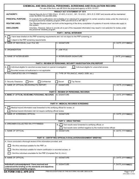 Da Form 3180 Fillable Printable Forms Free Online