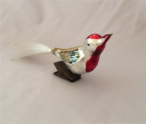 45 Vintage German Glass Bird Clip On Christmas Ornament Red Green