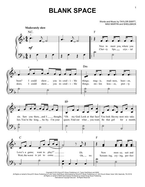 Blank Space Sheet Music Taylor Swift Easy Piano Ph