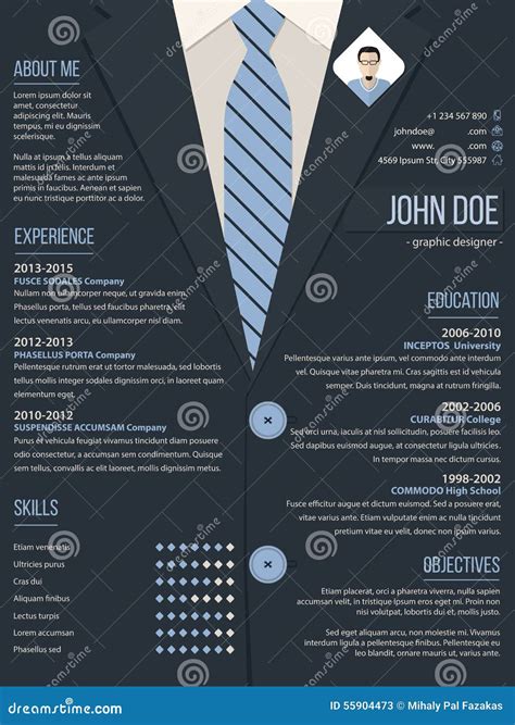 Cool Resume Cv Template With Business Suit Background Stock