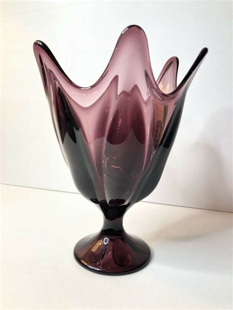 Swung Purple Swung Vase Art Glass Ground Bottom Centerpiece Bowl