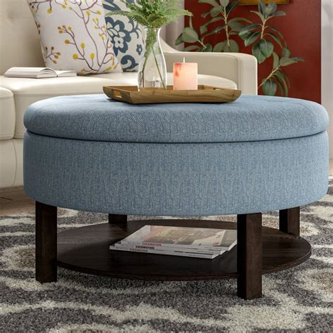 Osp home furnishings augusta eco leather round storage ottoman with brass color nail head trim and deep espresso legs, espresso. Parksley Storage Tufted Ottoman | Round storage ottoman ...
