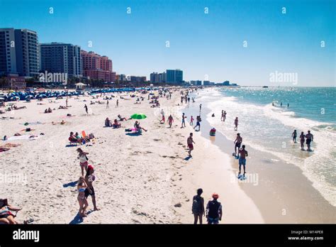 Crowded Beach Exotic Sandy Beach People Enjoying The Sun Florida