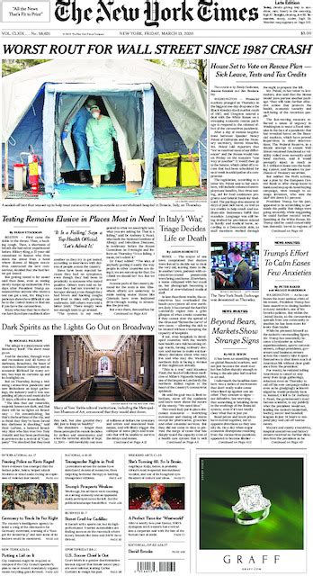 The New York Times In Print For Friday March 13 2020 The New York Times