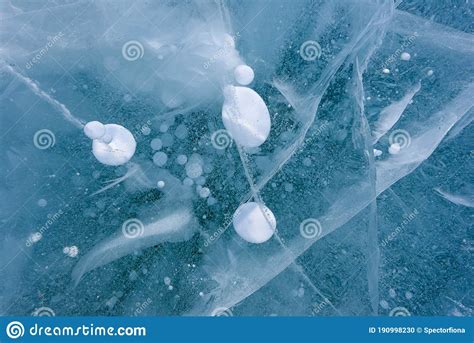 The Baikal Ice Bubbles Of Methane Frozen In The Transparent Ice In