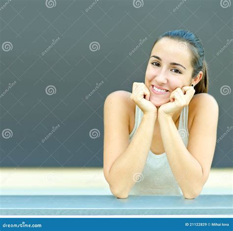 Girl Teen Resting Head In Hands Smiling Royalty Free Stock Images Image 21122829