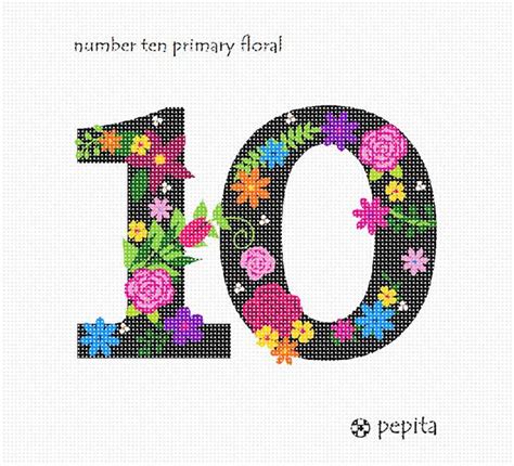 Needlepoint Canvas Number Ten Primary Floral
