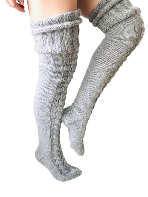 Listenwind Women Winter Warm Knit Cable Long Socks Stockings Casual Wool Thigh High Over Knee
