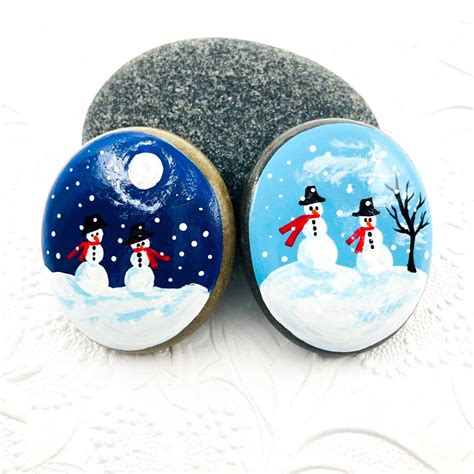 Snowman Painted Rock Set Snowman Pebbles Set Of 2 Teacher Etsy Hand