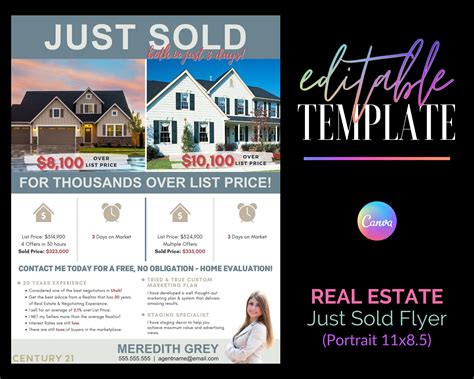just sold real estate flyer canva template for realtors and etsy uk