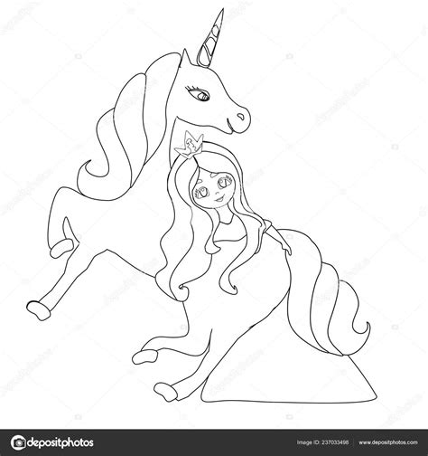 Beautiful Young Princess Unicorn Coloring Book — Stock Vector
