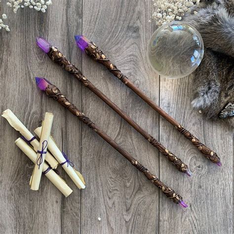 Dark Crystal Wand Purple And Gold Wand Hand Carved Magic Etsy