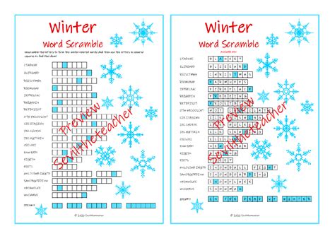 Winter Word Scramble Puzzle Teaching Resources